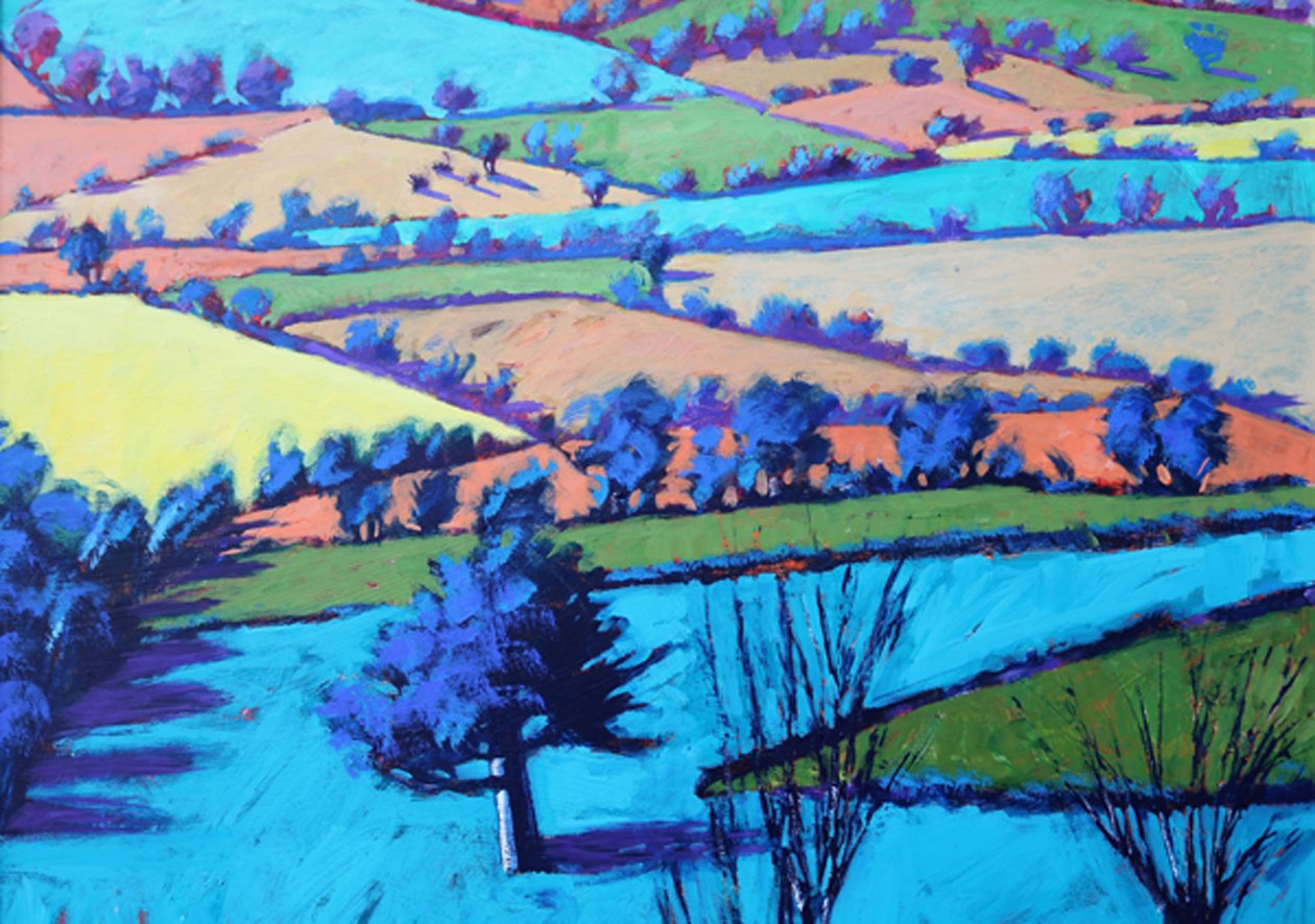 Teme Valley léto II zblízka (akryl na palubě) od Paul Powis