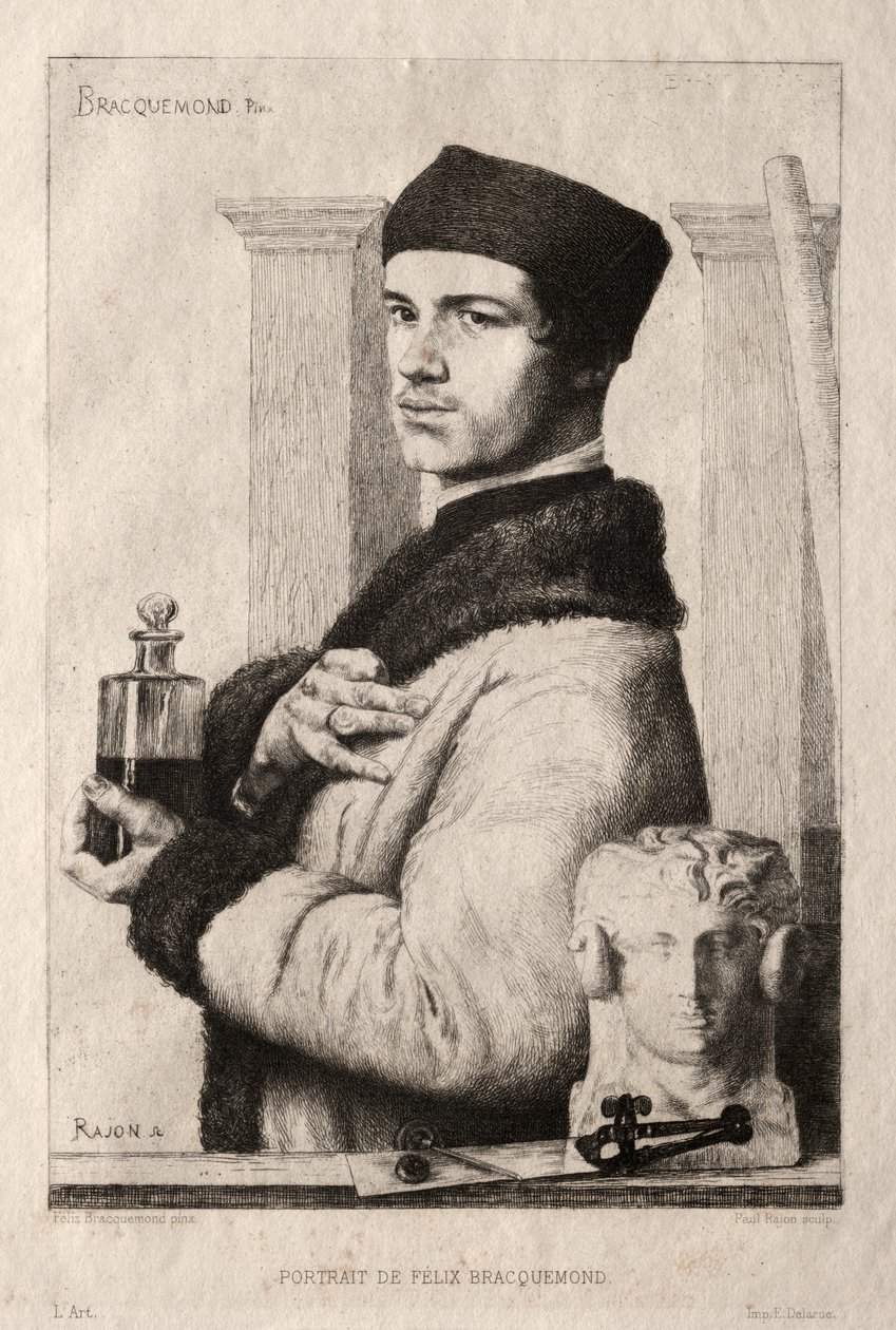 Portrét Félix Bracquemond v roce 1852 od Paul Rajon