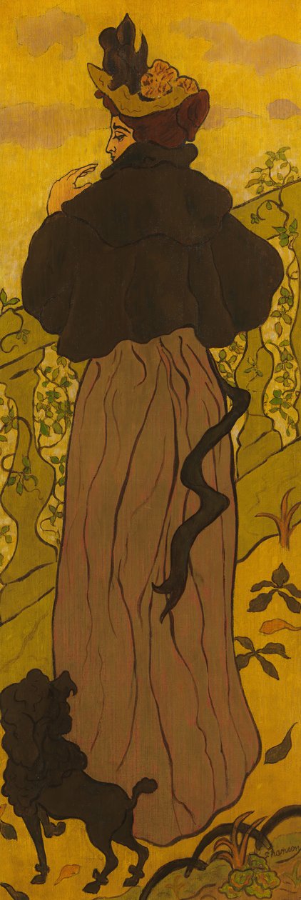 Žena stojící vedle balustrády s pudlem, ca. 1895. od Paul Elie Ranson