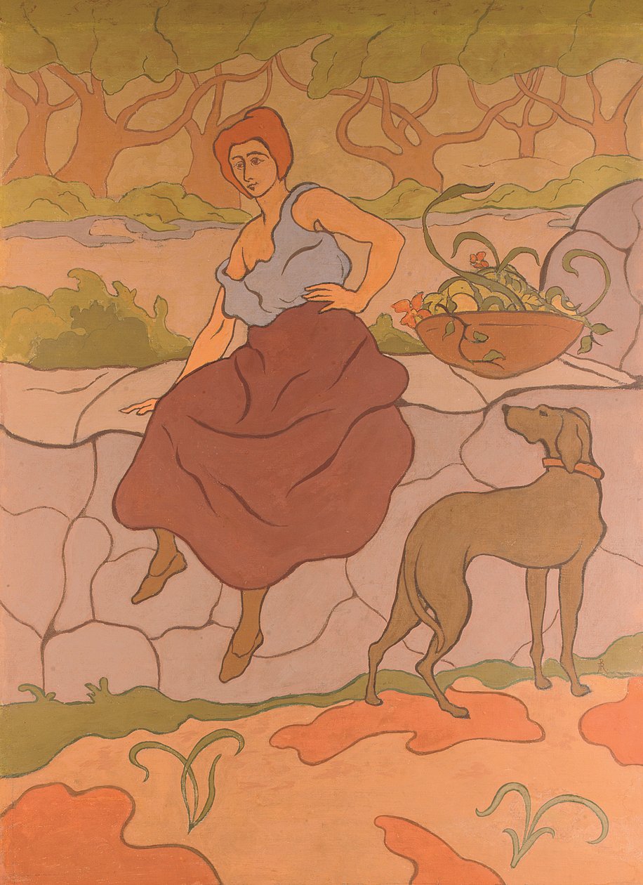 Žena a pes s obojkem; Žena se psem na náhrdelníku, cca 1894-1895 od Paul Elie Ranson