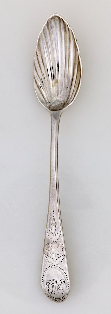 Vroubkovaná čajová lžička, cca 1785 (stříbrná) od Paul Revere