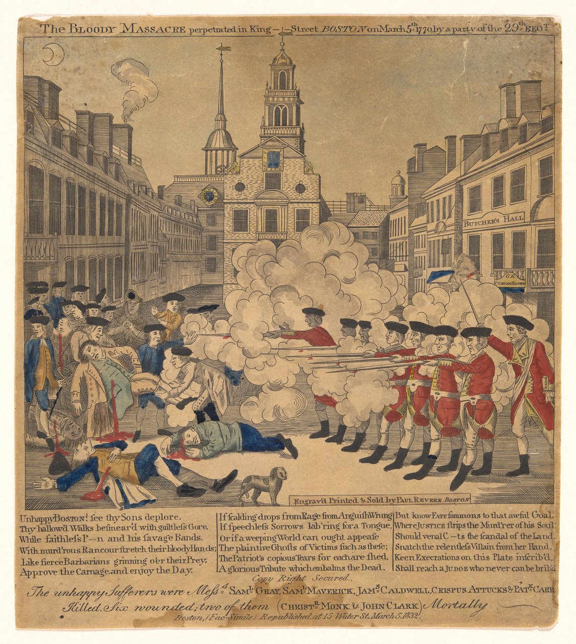 Krvavý masakr spáchaný v King Street Boston 5. března 1770. od Paul Revere