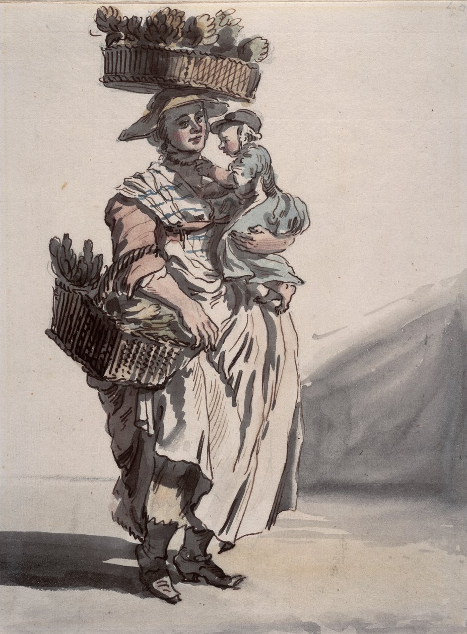 Londýnský prodejce zelené zeleniny s dítětem, 1759 od Paul Sandby