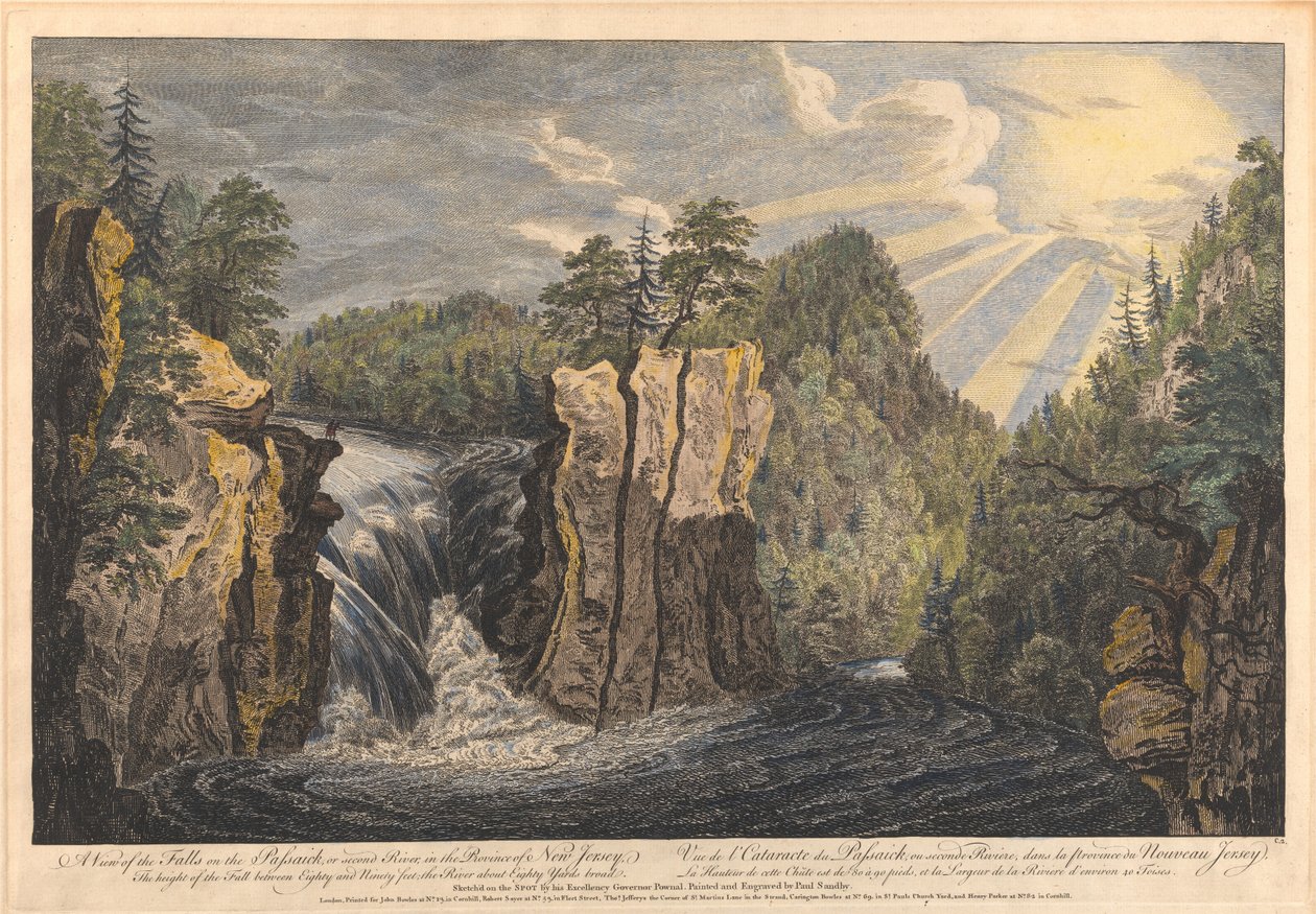 Pohled na vodopády řeky Passaic neboli Second River v provincii New Jersey od Paul Sandby