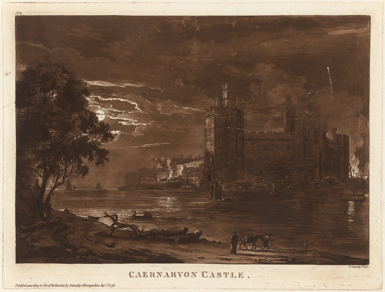 Hrad Caernarvon (noc) od Paul Sandby