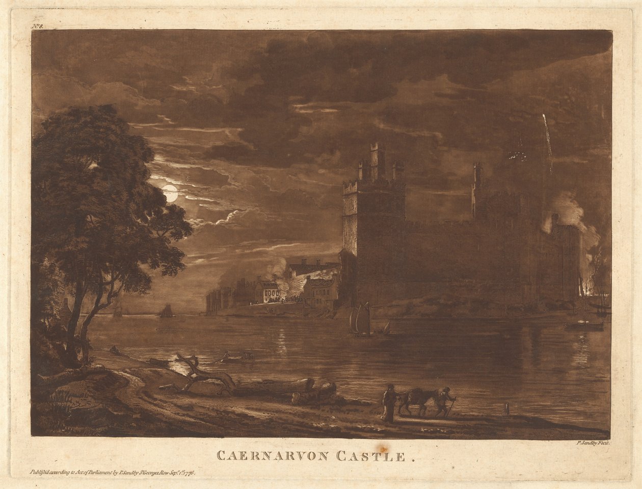 Hrad Caernarvon (noc) od Paul Sandby