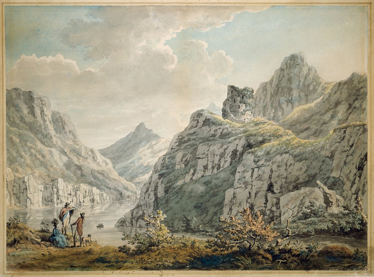 Hrad Dolbardarn a jezero Llanberris, 1764 od Paul Sandby