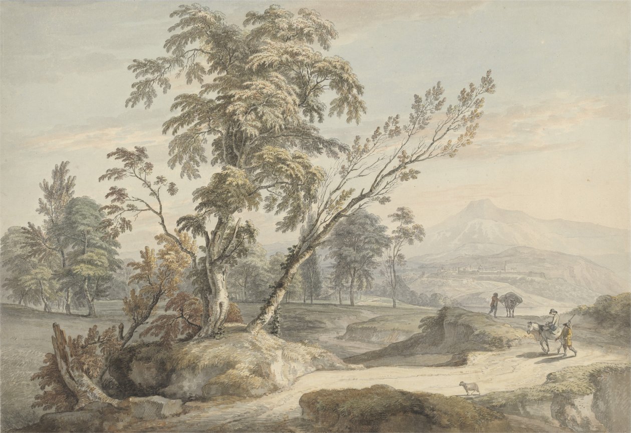 Italianate Landscape with Travelers no.2, c.1760 (akvarel, pero a šedý inkoust přes grafit) od Paul Sandby