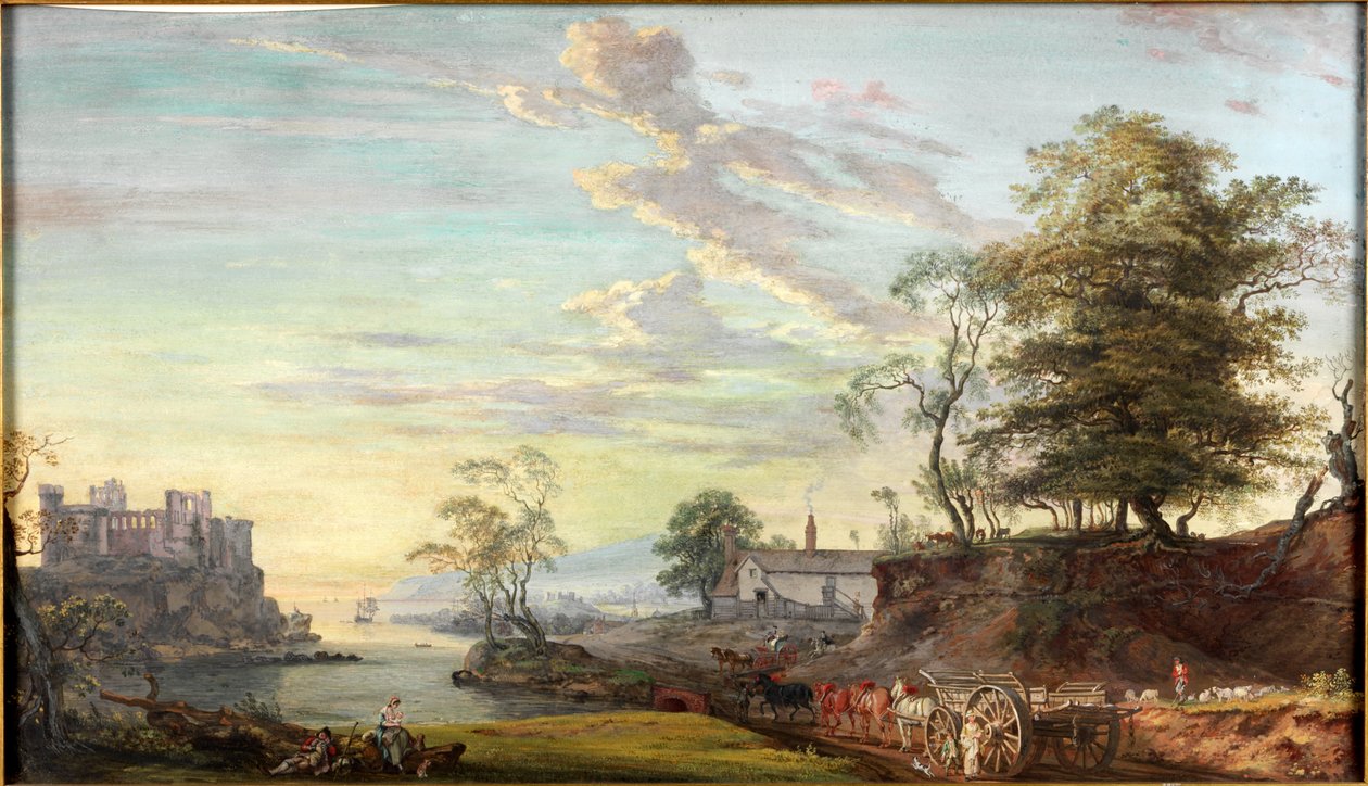 Krajina s hradem v zátoce, asi 1769-1795 (akvarel a kvaš) od Paul Sandby