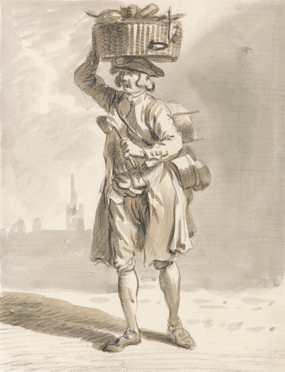 London Cries: A Man with a Basket (Muž prodávající hrnce a pánve) od Paul Sandby