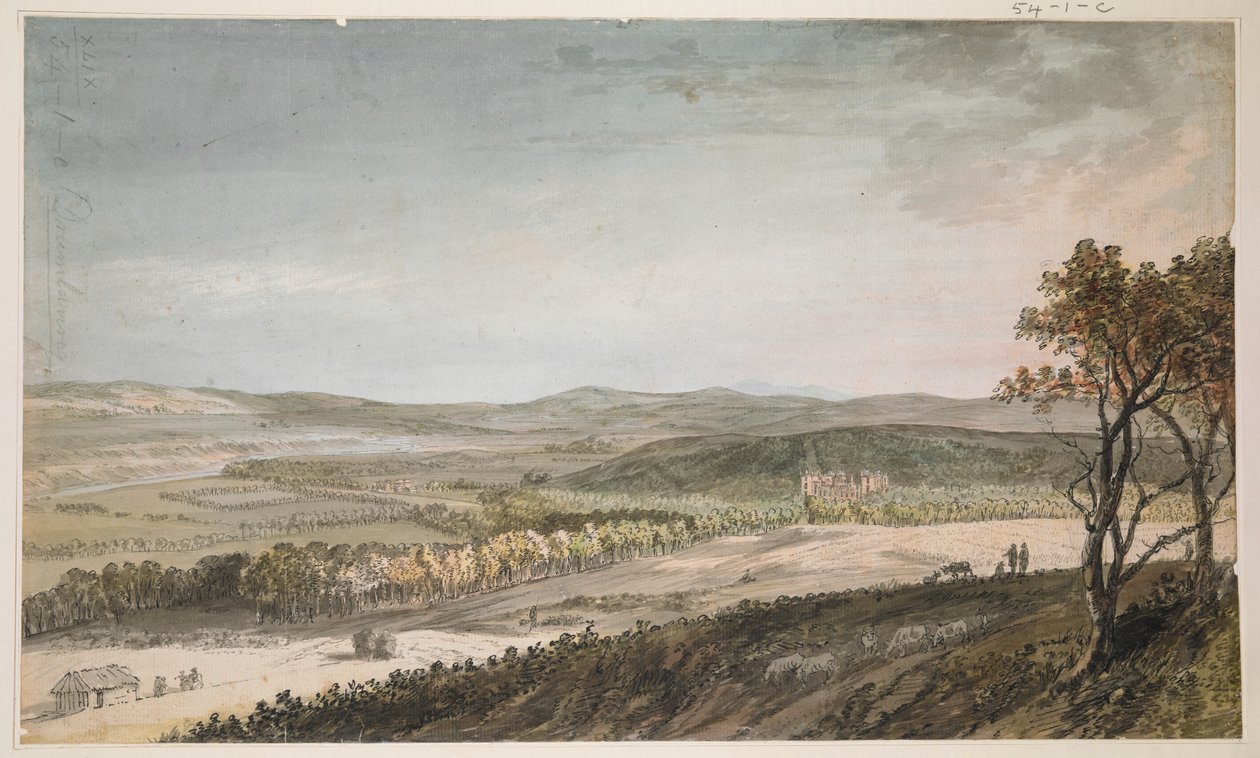 Nithsdale, s Drumlanrig, kolem 1751 (pero, lavírování a akvarel přes tužku na papíře) od Paul Sandby
