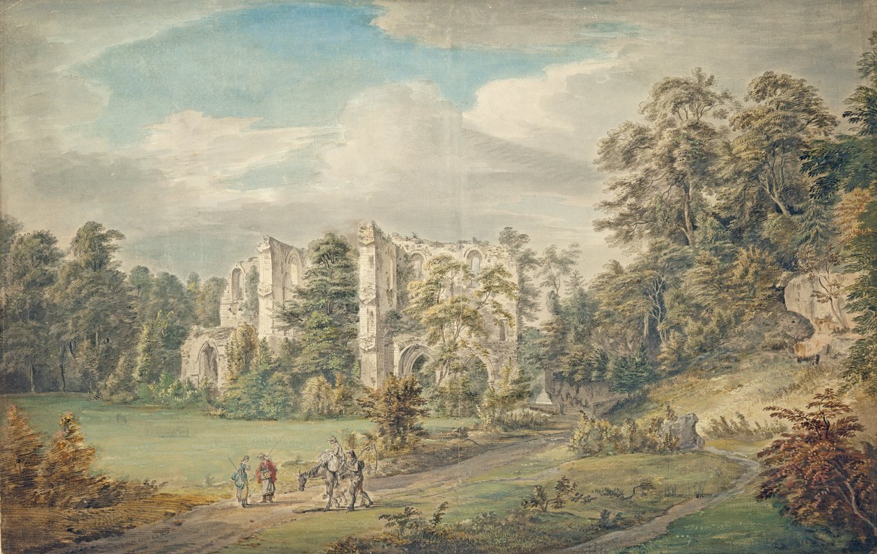 Roche Abbey, Yorkshire (akvarel a kvaš na papíře) od Paul Sandby