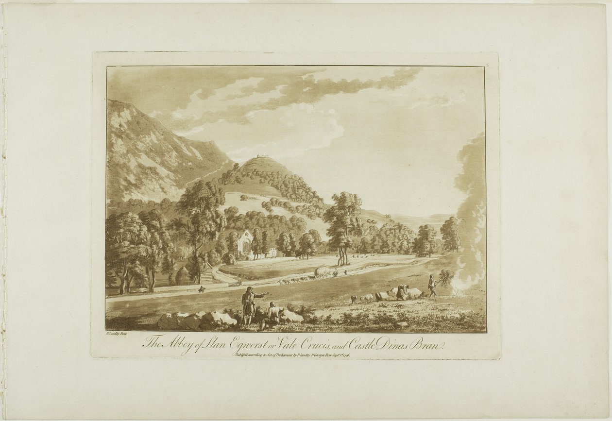 Opatství Llan Egnerst nebo Vale Crucis a hrad Dinas Bran od Paul Sandby