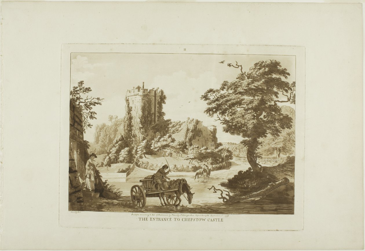 Vchod do hradu Chepstow, třetí deska z knihy Dvanáct pohledů na Wales od Paul Sandby