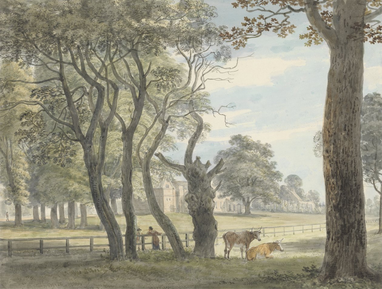 The Gunpowder Magazine, Hyde Park, kolem roku 1790 (akvarel, pero, inkoust a pastelka přes grafit na papíře) od Paul Sandby