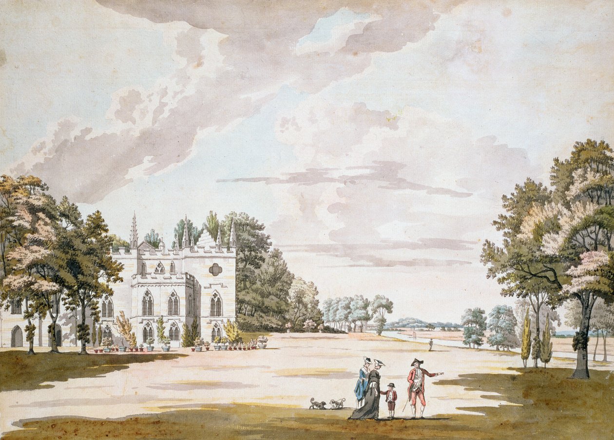 Jižní fronta Strawberry Hill, 18. století (wc, pero a inkoust na papíře) od Paul Sandby