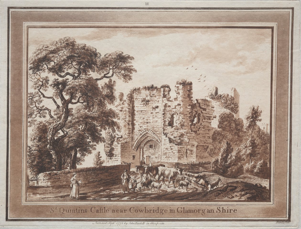 Dvanáct pohledů v jižním Walesu: Hrad St. Quintins poblíž Cowbridge v Glamorganshire, 1775. od Paul Sandby