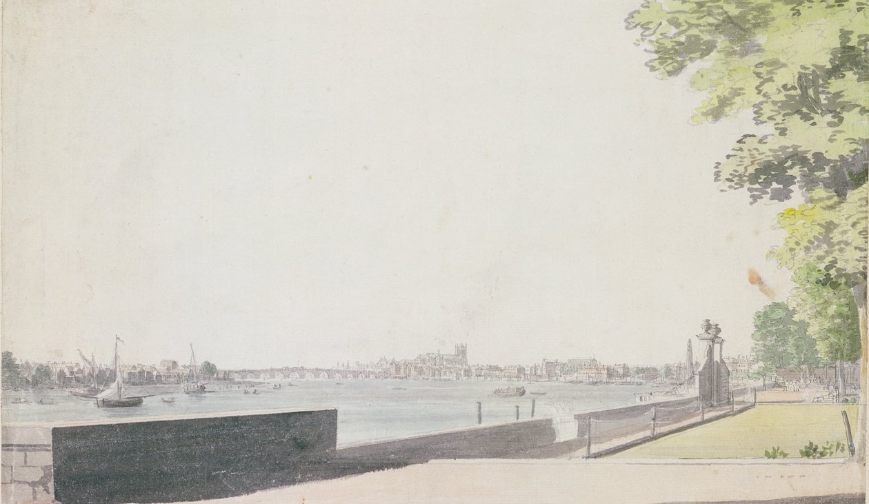 Pohled z Somerset House Garden, při pohledu na Westminster Bridge, 1756 od Paul Sandby