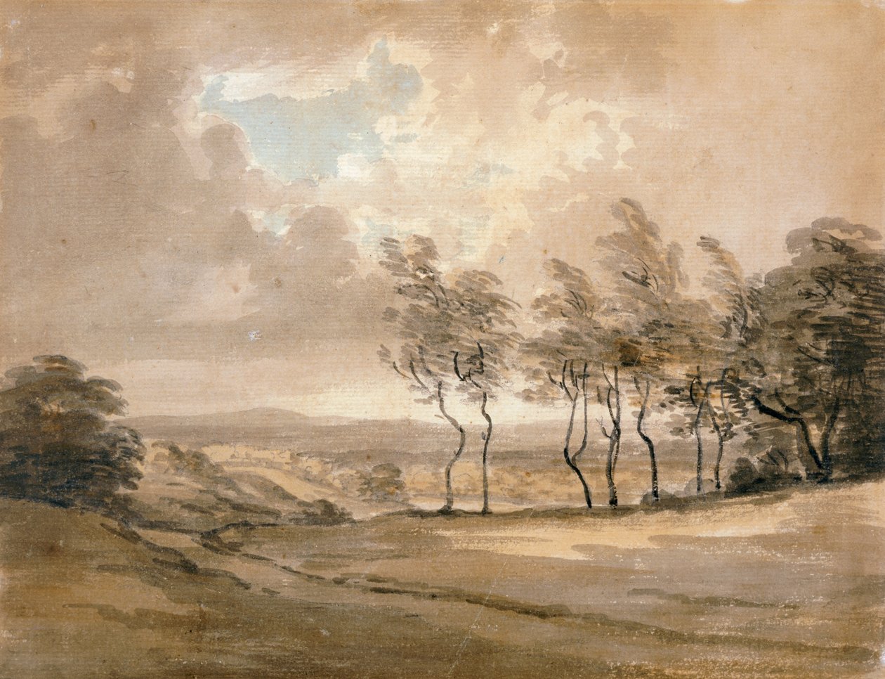 Pohled na Hampstead Heath (akvarel na papíře) od Paul Sandby