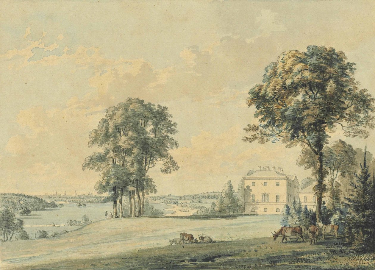 Pohled na Nuneham House, Nuneham Courtenay, věže Oxfordu za nimi od Paul Sandby