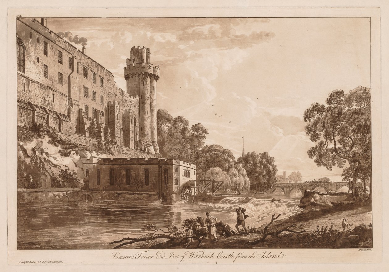 Pohledy na hrad Warwick: Caesars ower a část hradu Warwick z ostrova, 1776. od Paul Sandby