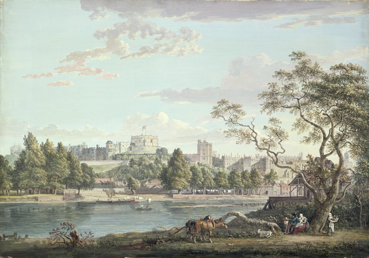 Hrad Windsor, přes Temži (barva těla přes tužku na papíře) od Paul Sandby