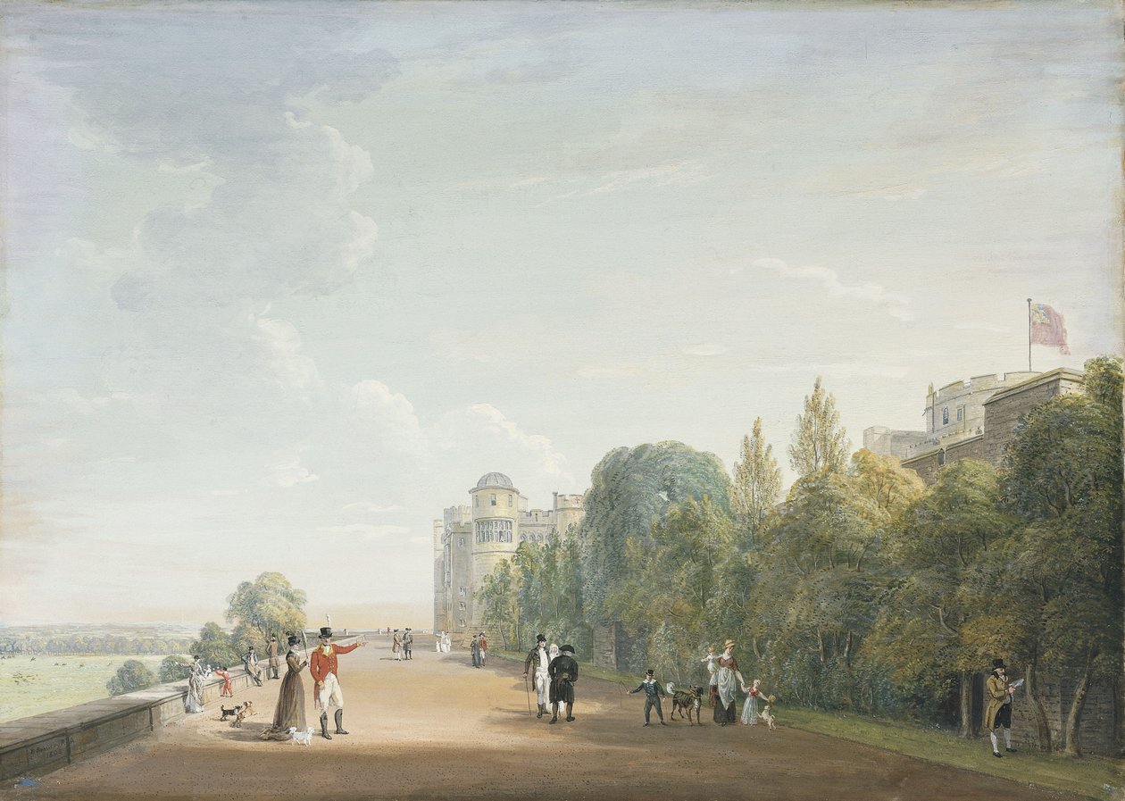 Hrad Windsor: Severní terasa při pohledu na východ, s elegantními postavami, 1803 od Paul Sandby