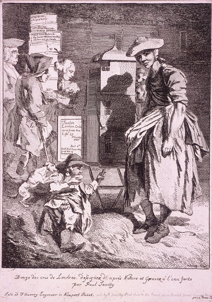 Žena se vzácným představením, Cries of London, 1760 od Paul Sandby
