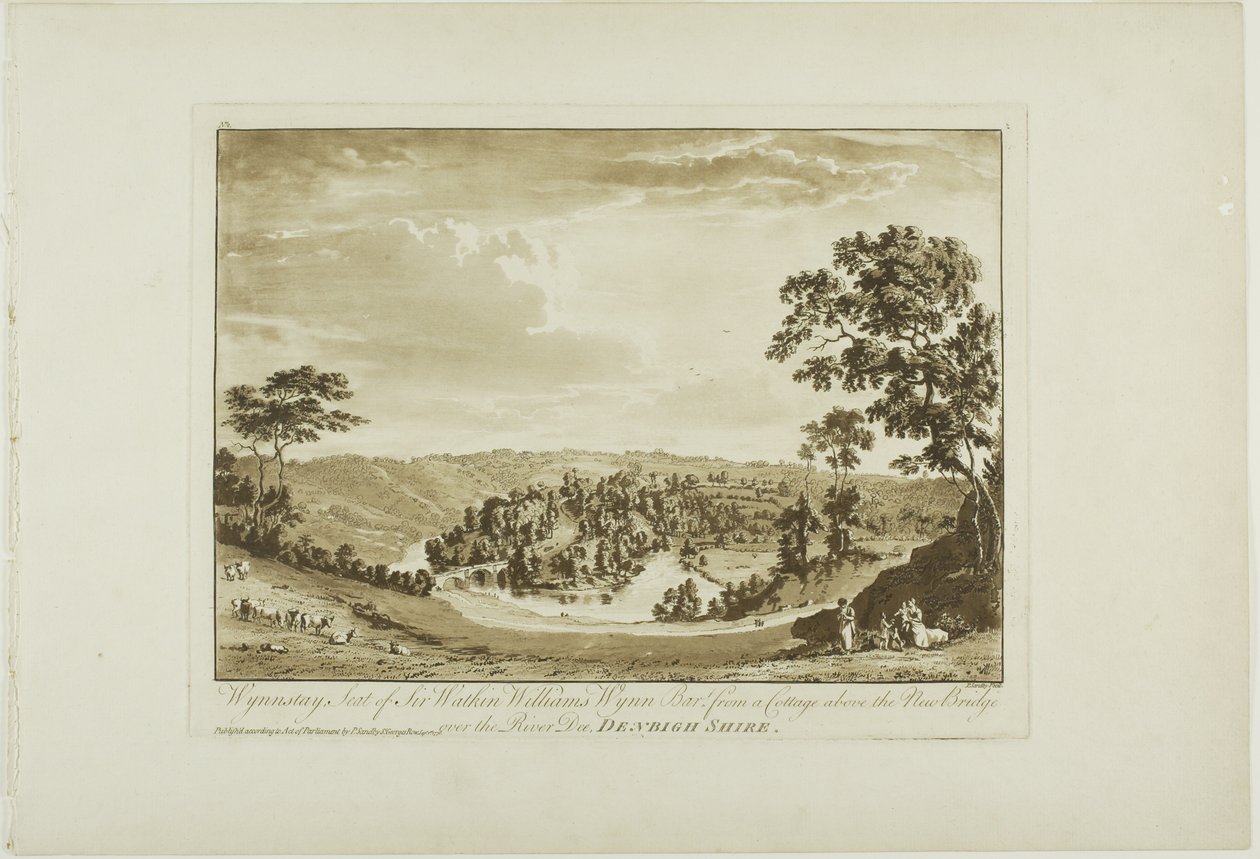Wynnstay, sídlo sira Watkina Williamse Wynn Bart z chaty nad Novým mostem přes řeku Dee, Denbigh Shire od Paul Sandby