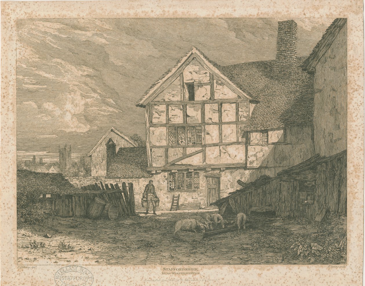 Wolverhampton - Ruiny hrázděného domu: ocelorytina, nd [c 1815] od Paul Sandby Munn