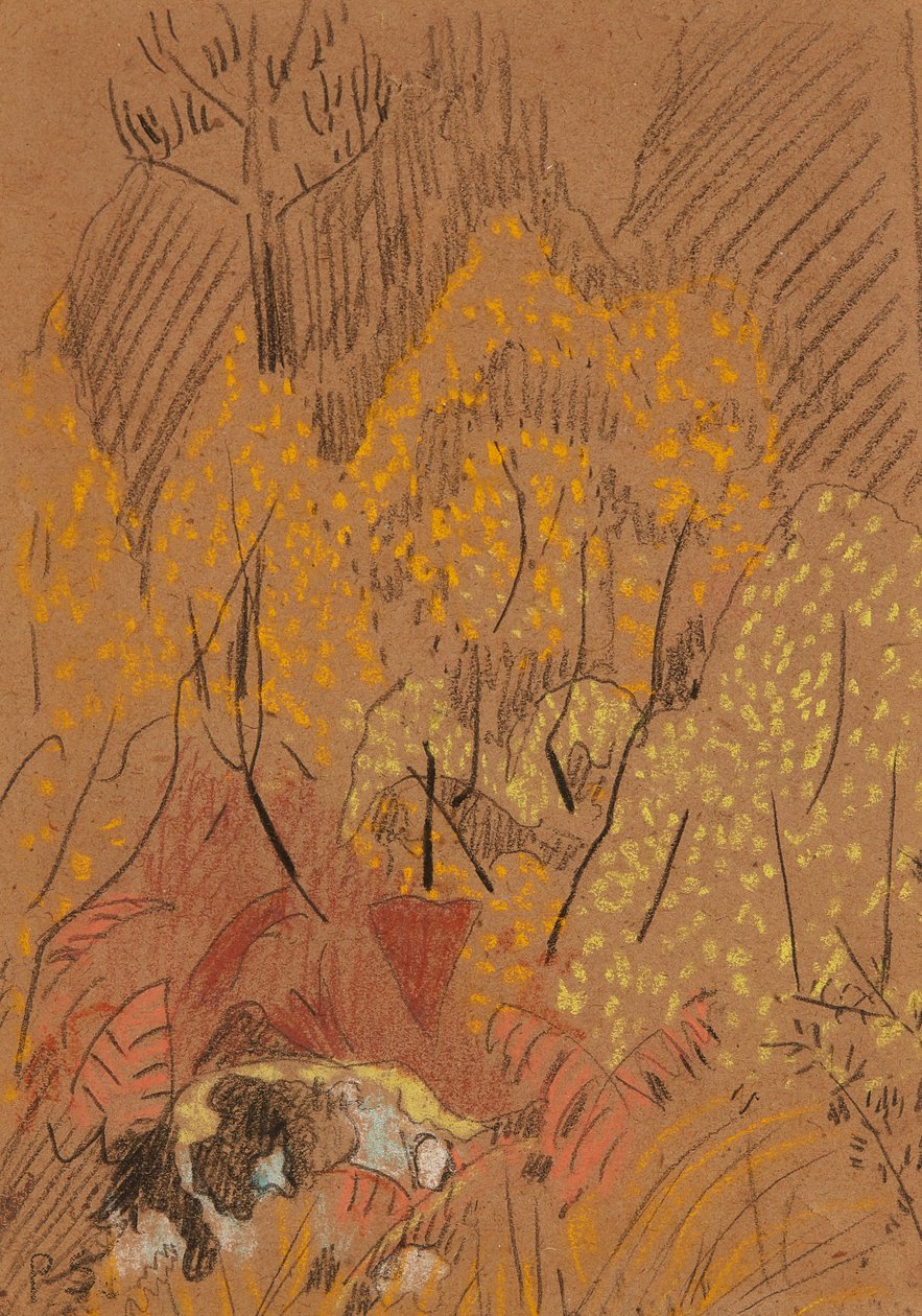 Podzimní krajina v Black And White Rock, Pont Aven (pastel na hnědém papíře) od Paul Sérusier