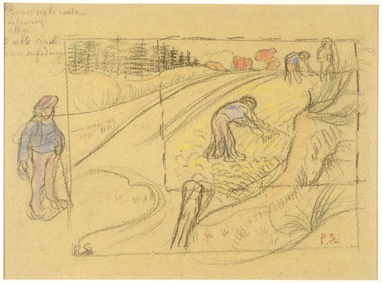 Bauern auf einem Feld (recto); Prozession bretonischer Frauen mit Studie von zwei weiblichen Figuren (verso) od Paul Sérusier