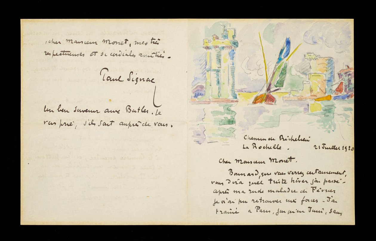 Autogram dopis Claude Monet, 21. července 1920 od Paul Signac