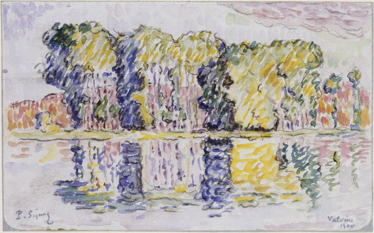 Skupina stromů u vody od Paul Signac