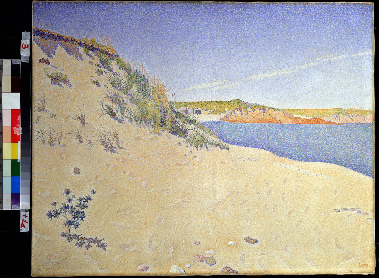 ""Pobřeží v Saint Briac sur mer v Ille et villaine"" (Pláž v Saint-Briac. Op. 212 (Písečné pobřeží)) Malba Paula Signaca (1863-1935) 1890 Pointillismus Rozměr. 65x81 cm Muzeum Pouchkine, Moskva od Paul Signac