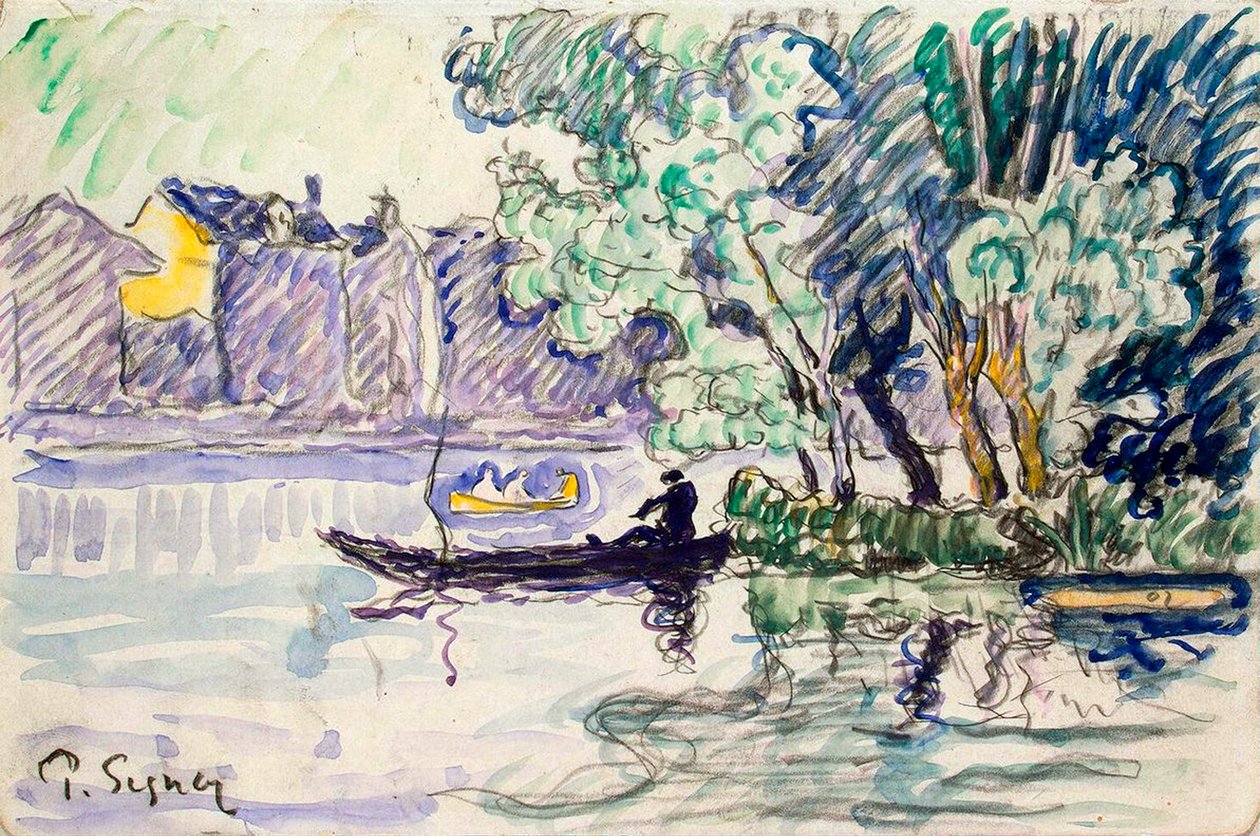 Rybář ve člunu poblíž břehu Seiny, c1900 od Paul Signac