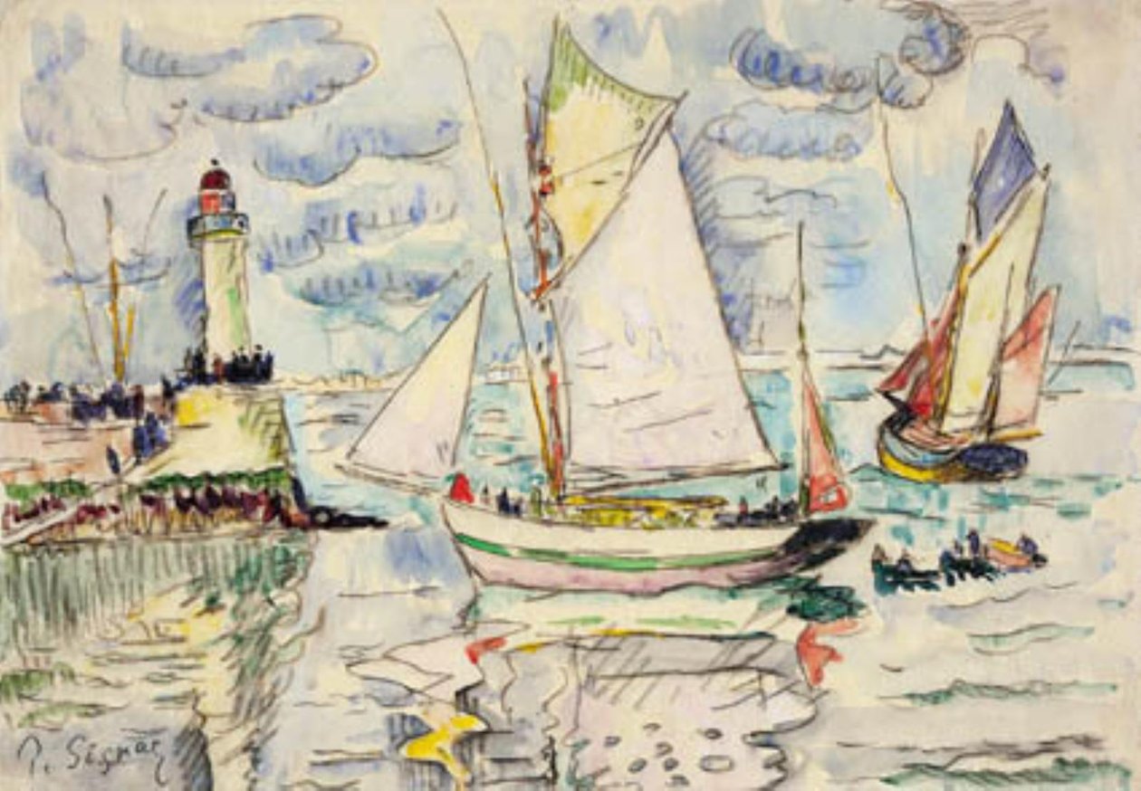 Dvě rybářská plavidla u vjezdu do přístavu Granville od Paul Signac