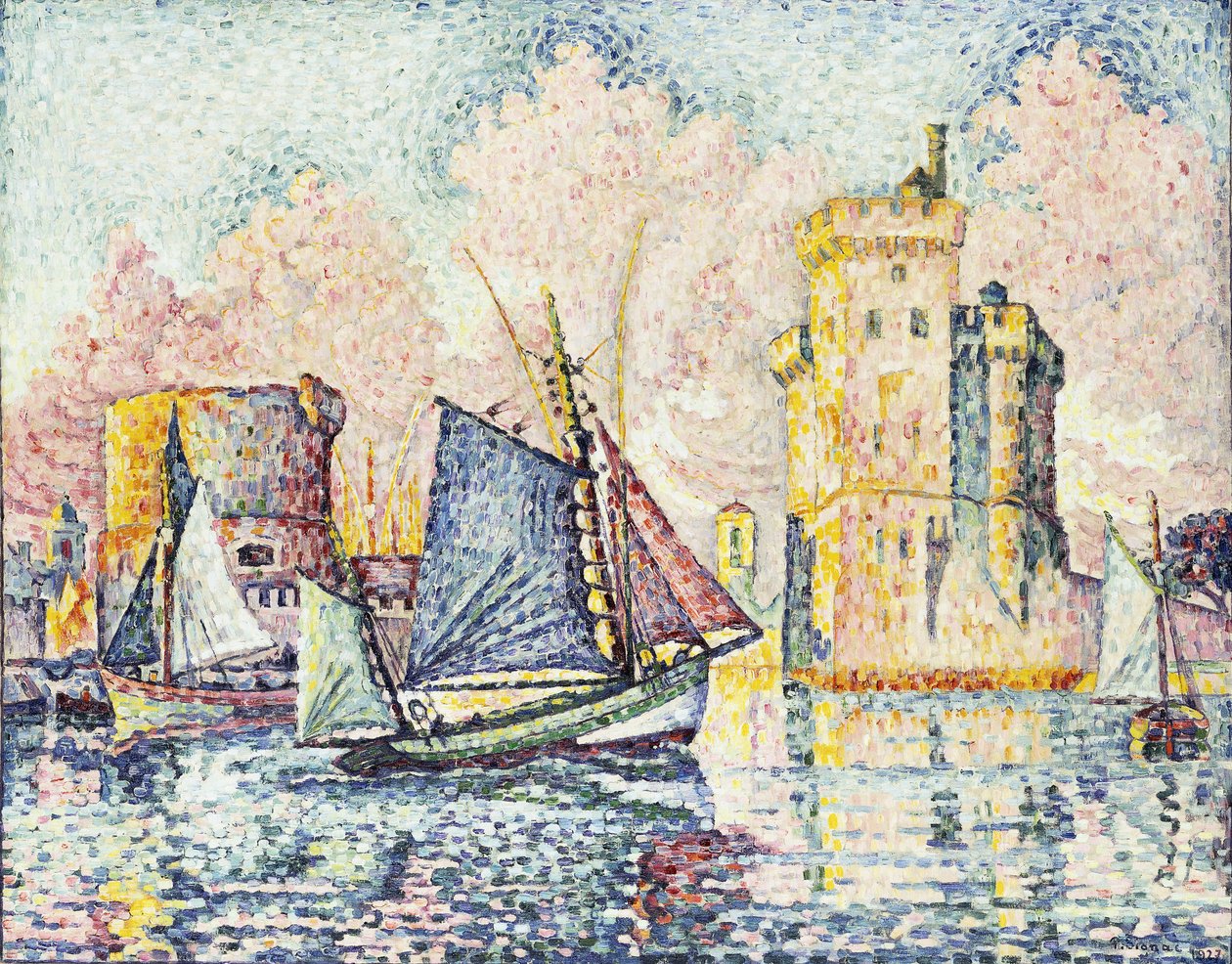 Loď s tuňákem vplouvající do přístavu La Rochelle, nastavení; Loď s tuňákem vplouvající do přístavu La Rochelle, Couchant, 1927 od Paul Signac