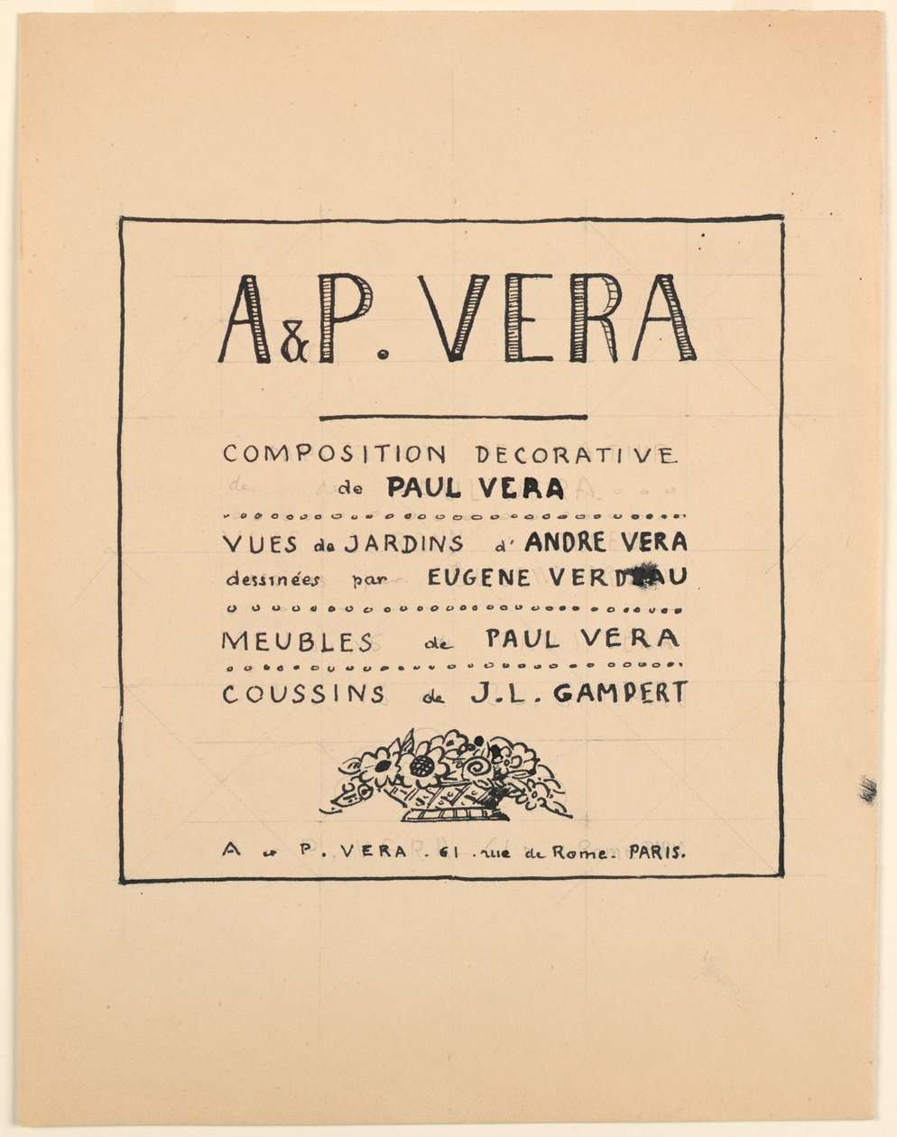 Kresba, titulní strana, A & P Vera, dekorativní kompozice Paul Vera / Pohledy do zahrad André Věry nakreslil Eugène Verdeau / Nábytek Paul Vera / Polštáře od J. L. Gamperta, 1912–19 od Paul Vera