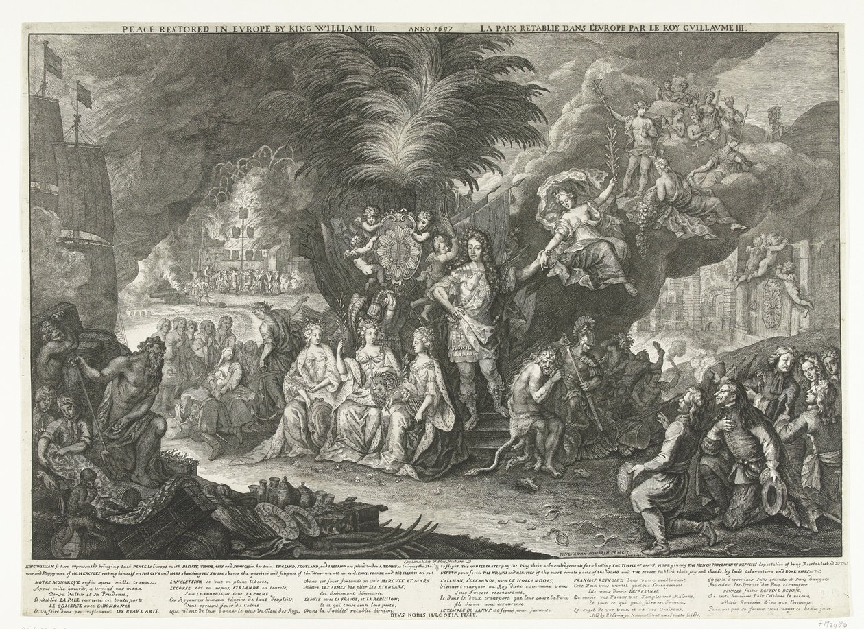 Alegorie krále Viléma III jako nositele míru v Evropě, 1697 Mír obnovený v Evropě králem Vilémem III / Anno 1697 / La Paix retablie dans l