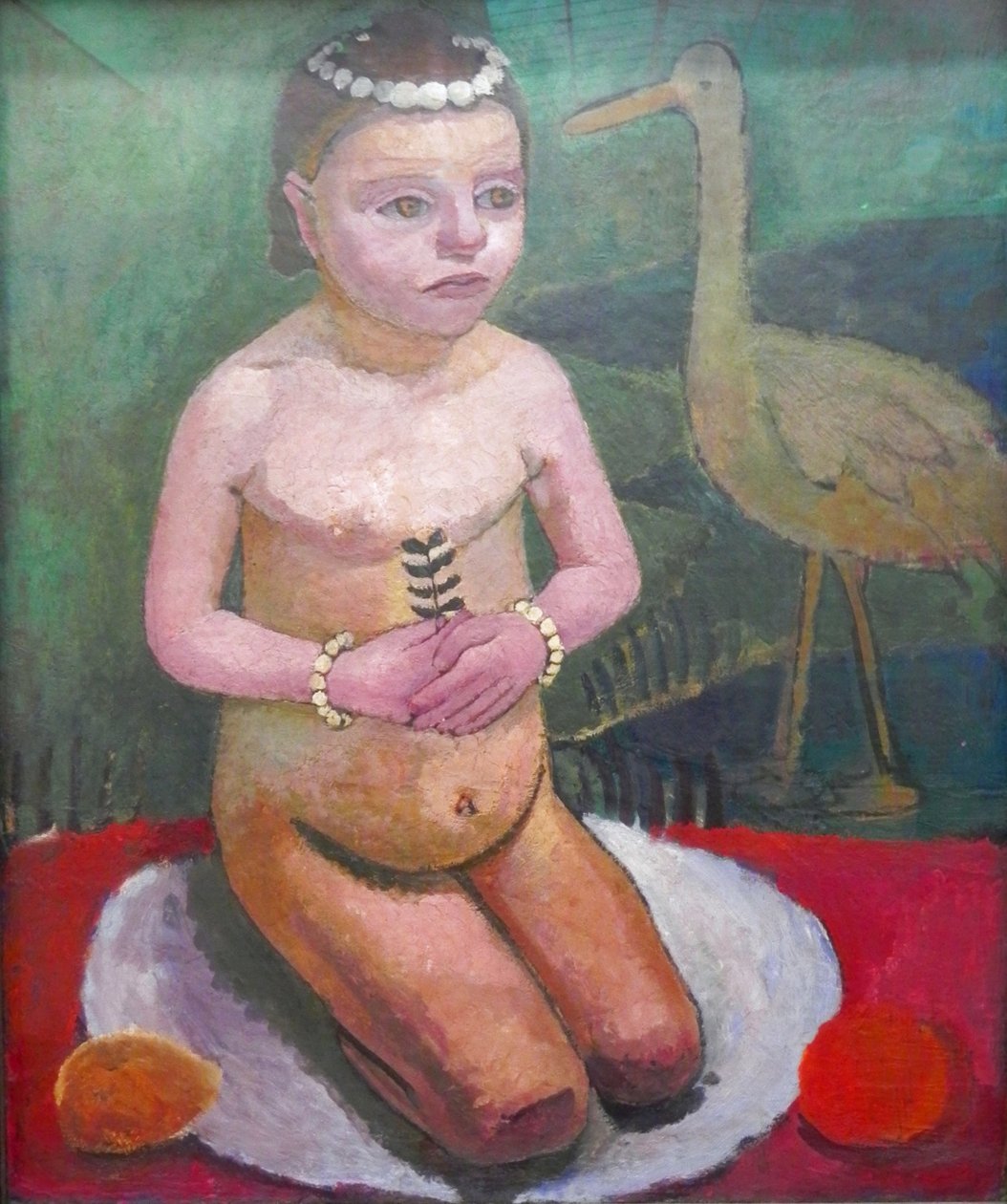 Přikrčená dívka s čápem od Paula Modersohn Becker