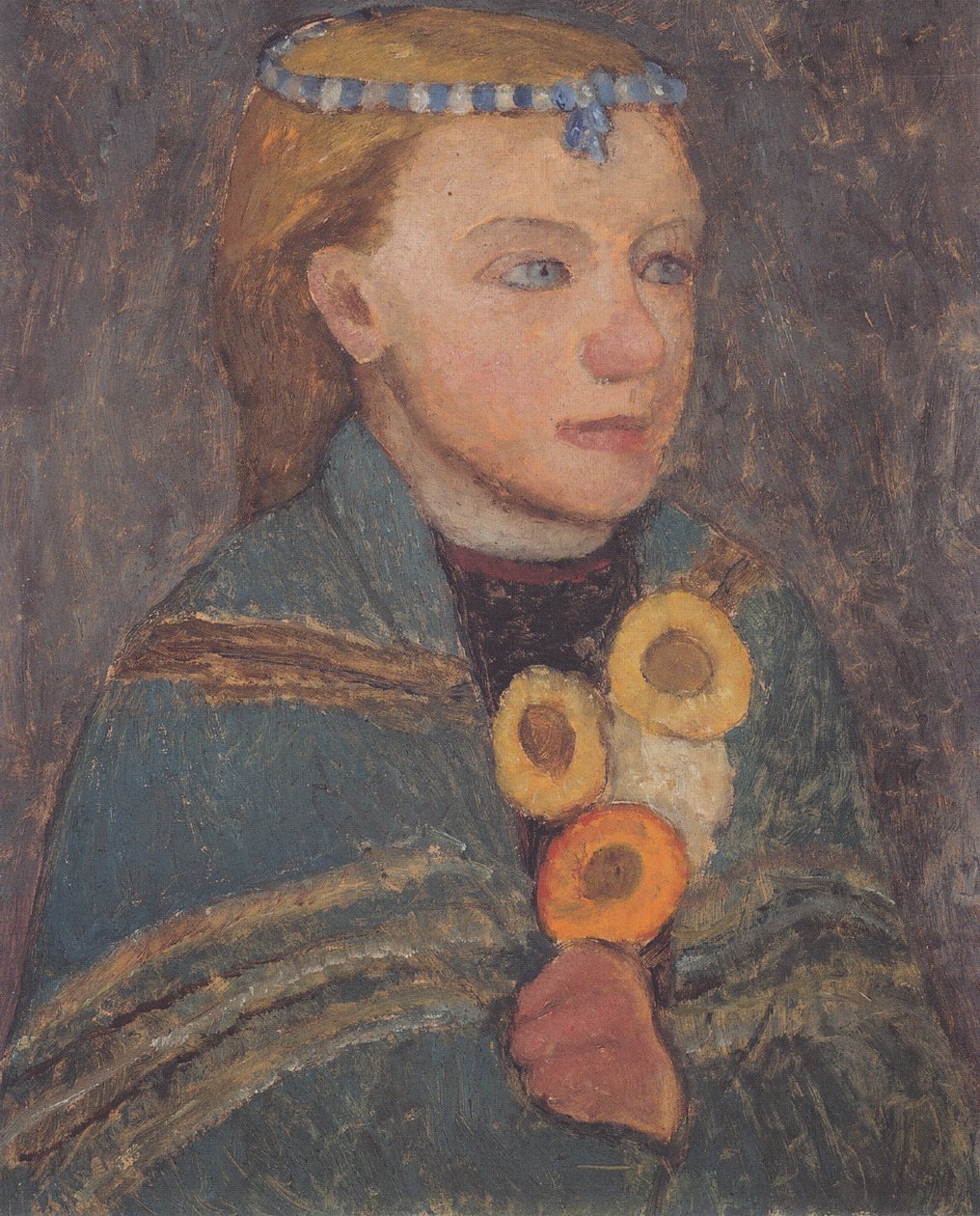 Dívka s modrobílým řetízkem ve vlasech od Paula Modersohn Becker