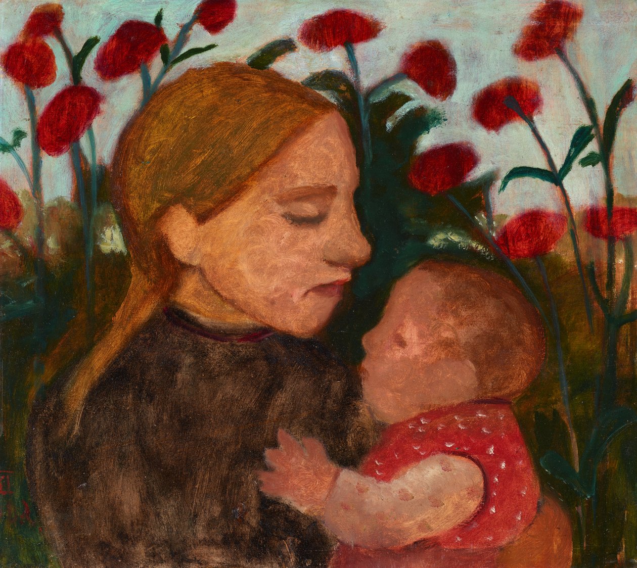 Matka a dítě, kolem roku 1904 (olej na kartonu) od Paula Modersohn Becker