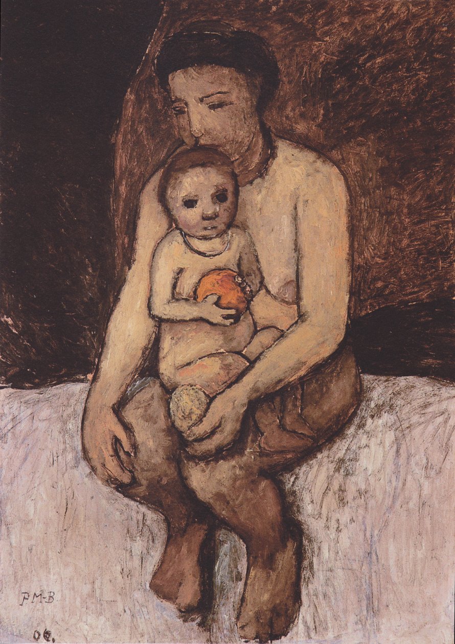 Sedící matka s dítětem na klíně od Paula Modersohn Becker
