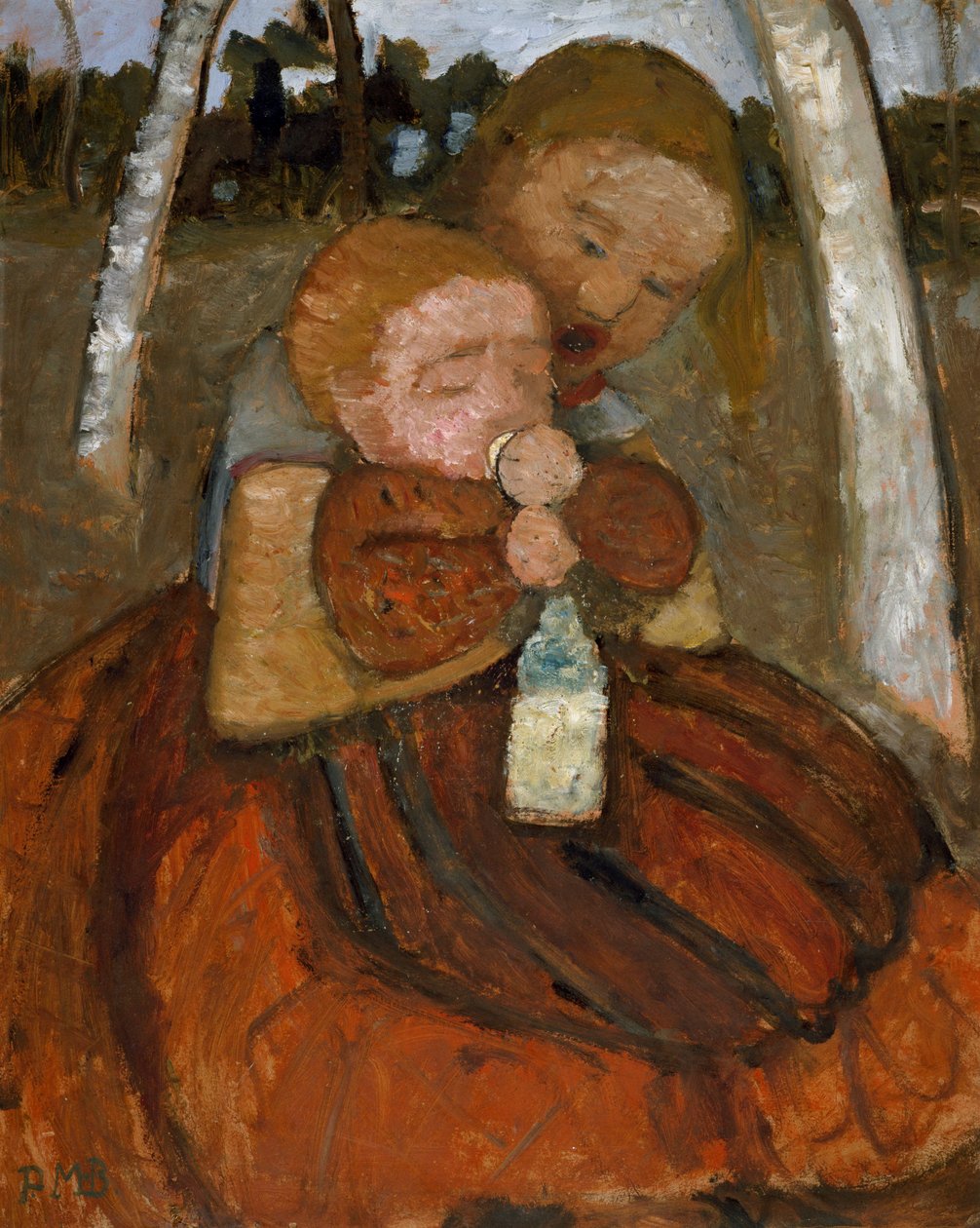 Dívka s dítětem pod břízami od Paula Modersohn Becker