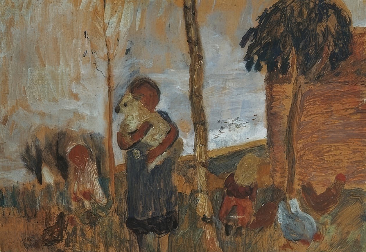 Děti a kuřata před krajinou. Kolem roku 1902 od Paula Modersohn Becker