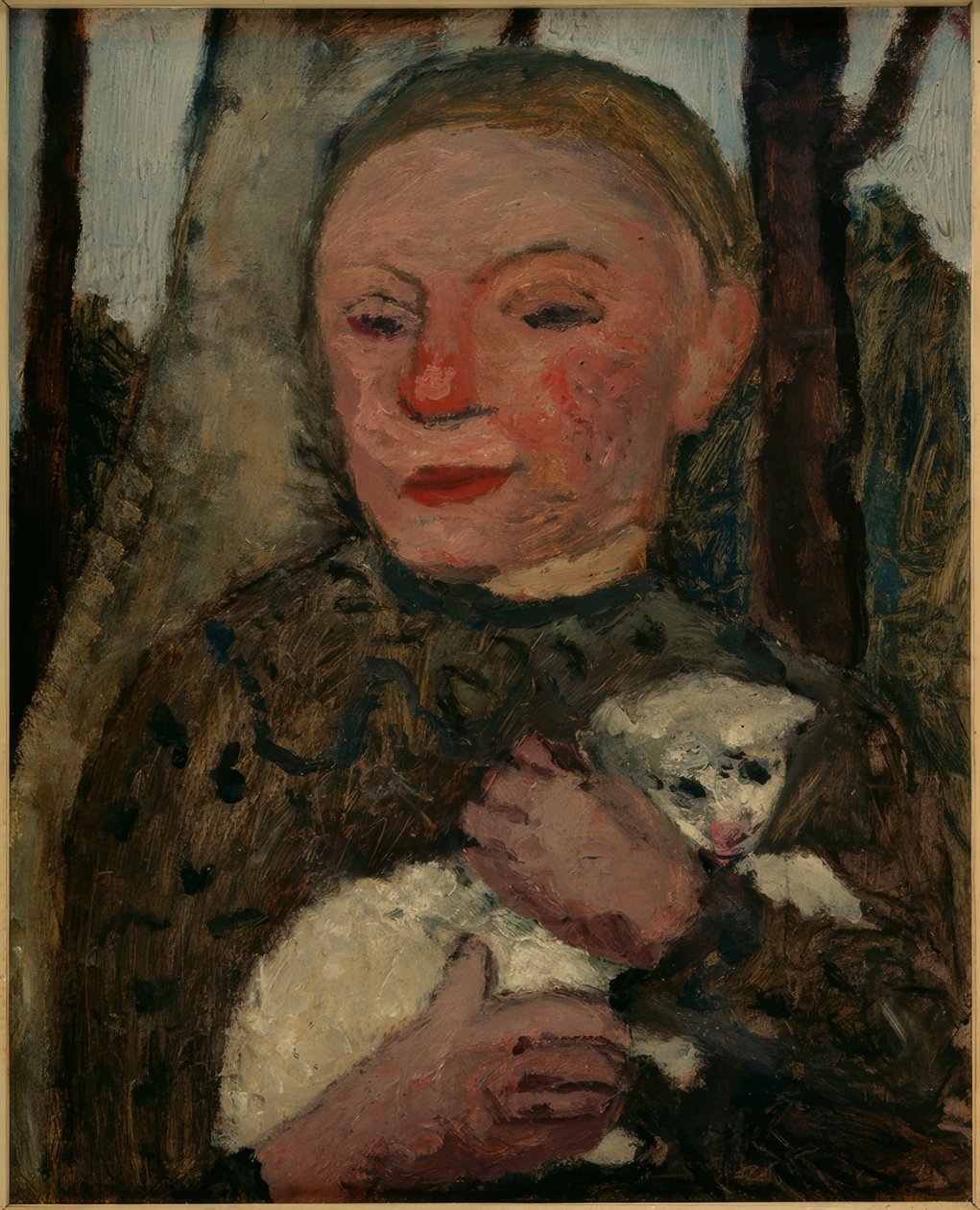 Dívka s jehnětem (poloviční portrét dívky s jehnětem v náručí) od Paula Modersohn Becker
