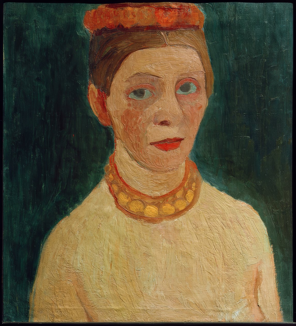 Autoportrét s červeným věncem ve vlasech od Paula Modersohn Becker