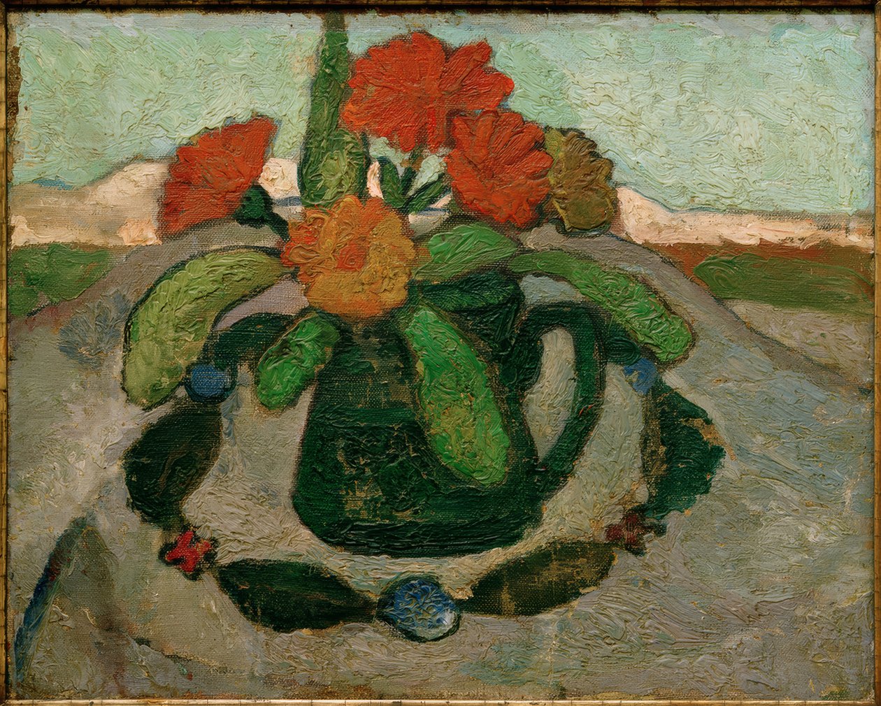 Zátiší s měsíčky před krajinou od Paula Modersohn Becker