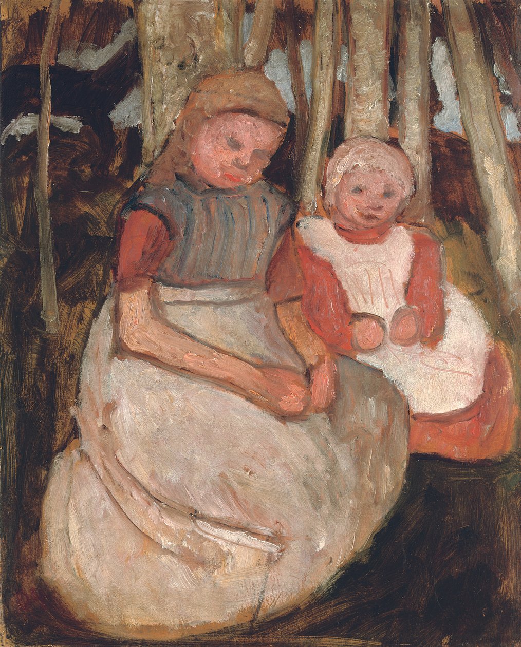 Dvě sedící dívky před březovými kmeny; Dvě sedící dívky před březovými kmeny, 1904 od Paula Modersohn Becker
